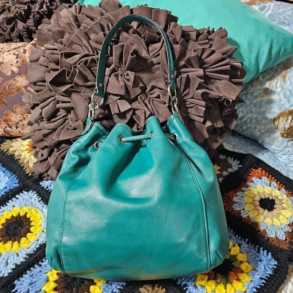 Coach Green Drawstring Calfskin 2WAY Shoulder Bag Purse